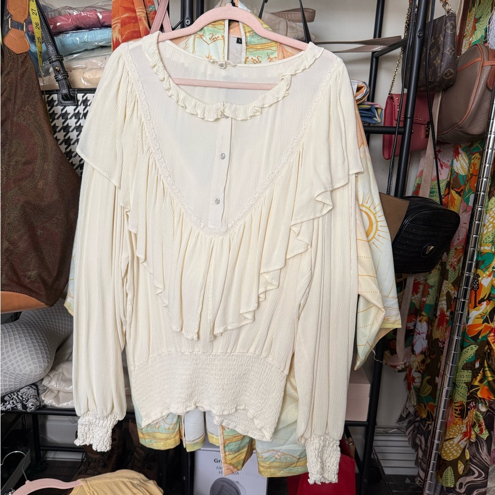 Oli & Hali Cream Ruffle Blouse - Picture 2 of 2